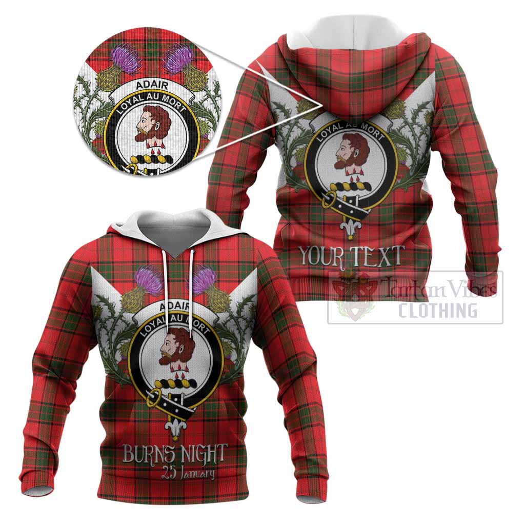 Adair Tartan Family Crest Knitted Hoodie Scottish Burns Night Thistle Floral