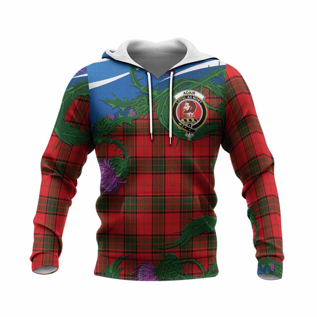 Adair Tartan Family Crest Knitted Hoodie Thistle in Minimalism