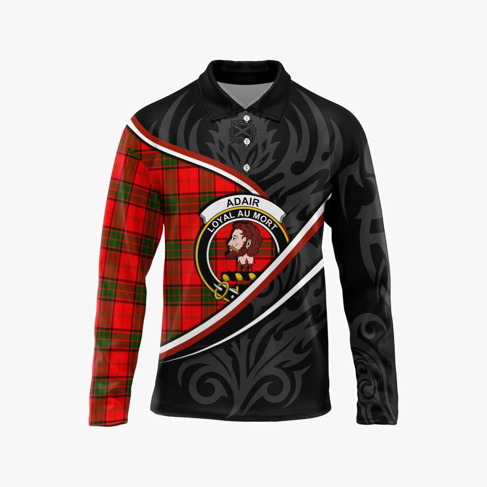 Adair Tartan Family Crest Long Sleeve Polo Shirt Celtic Scottish Thistle Floral - Tartan Vibes Clothing