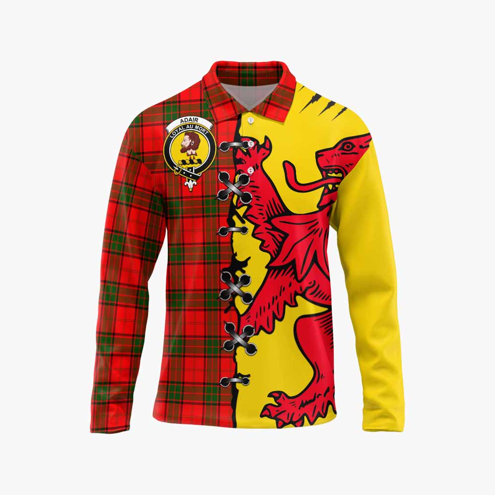 Adair Tartan Family Crest Long Sleeve Polo Shirt Lion Rampant Honor - Tartan Vibes Clothing