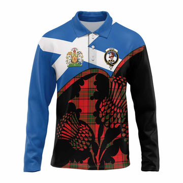 Adair Tartan Family Crest Long Sleeve Polo Shirt Scotland Thistle Floral Flag Style
