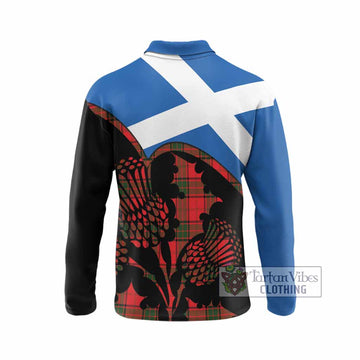Adair Tartan Family Crest Long Sleeve Polo Shirt Scotland Thistle Floral Flag Style