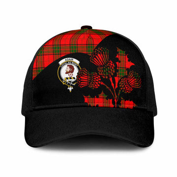 Adair Tartan Family Crest Mesh Trucker Cap Scotland Thistle Floral Flag Style
