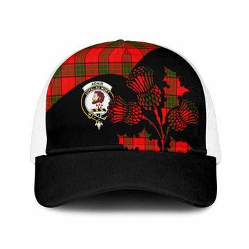 Adair Tartan Family Crest Mesh Trucker Cap Scotland Thistle Floral Flag Style