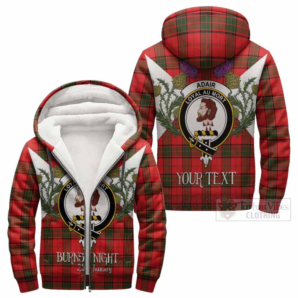Adair Tartan Family Crest Sherpa Hoodie Scottish Burns Night Thistle Floral