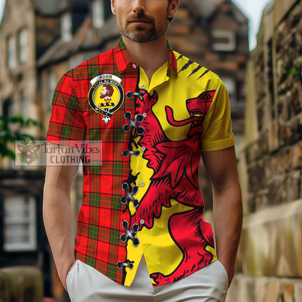 Adair Tartan Family Crest Short Sleeve Button Shirt Lion Rampant Honor - Tartan Vibes Clothing