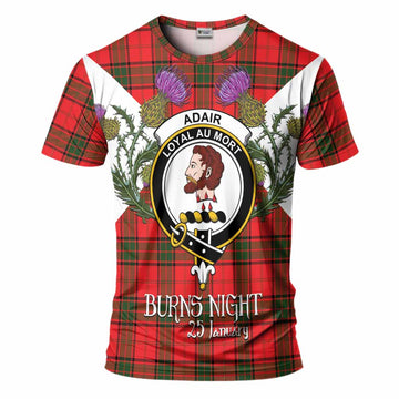 Adair Tartan Family Crest T-Shirt Scottish Burns Night Thistle Floral