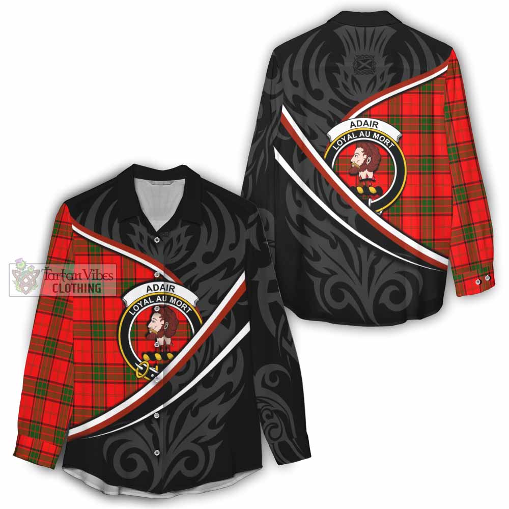 Adair Tartan Family Crest Women Casual Shirt Celtic Scottish Thistle Floral - Tartan Vibes Clothing