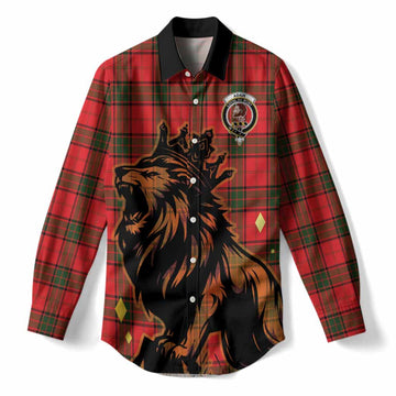 Adair Tartan Family Crest Women Casual Shirt Crowned Lion Roaring