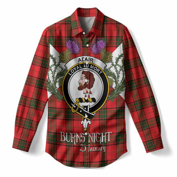Adair Tartan Family Crest Women Casual Shirt Scottish Burns Night Thistle Floral