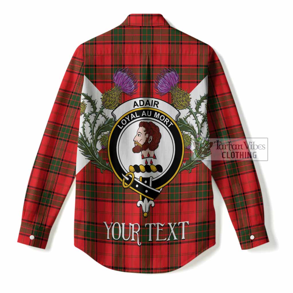 Adair Tartan Family Crest Women Casual Shirt Scottish Burns Night Thistle Floral