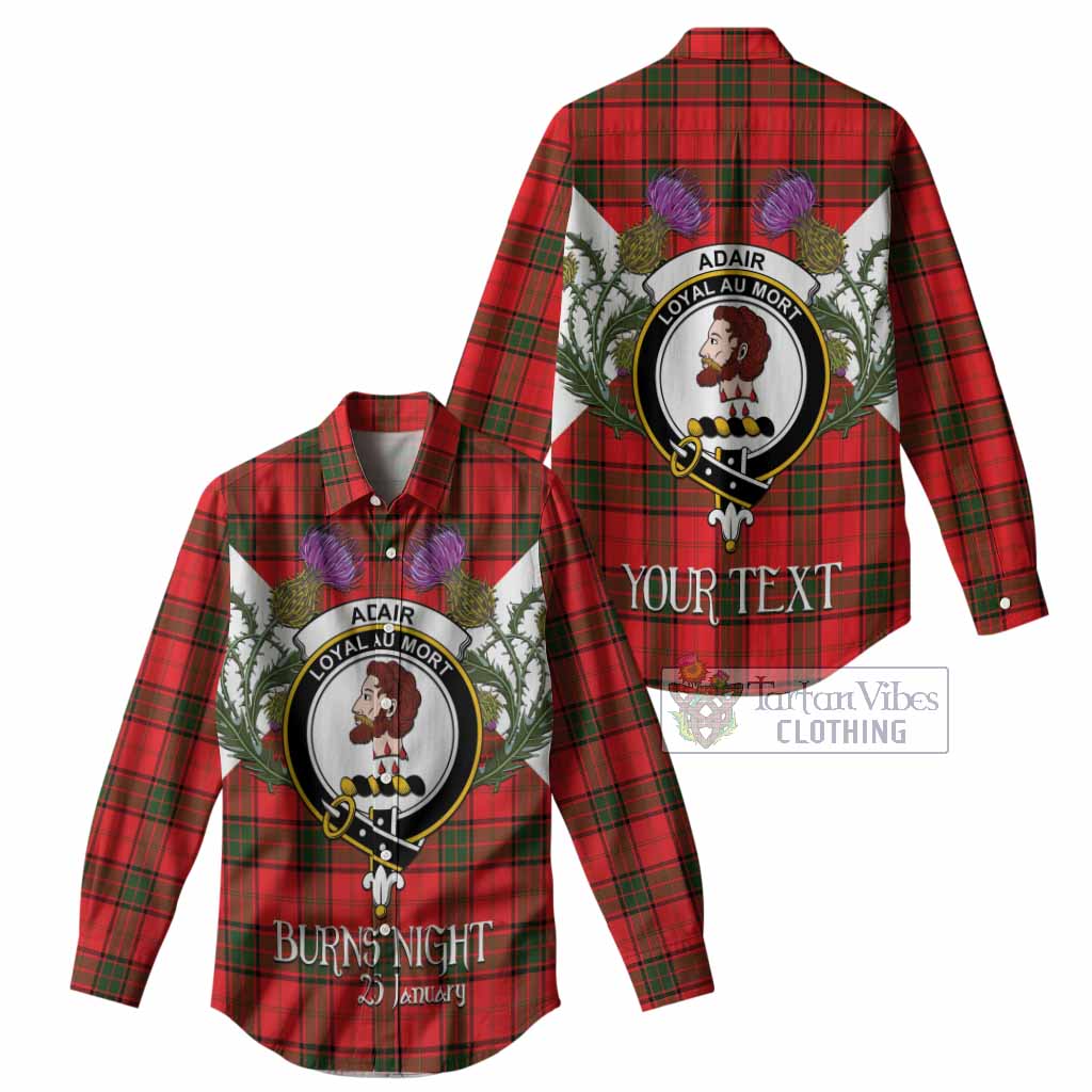 Adair Tartan Family Crest Women Casual Shirt Scottish Burns Night Thistle Floral