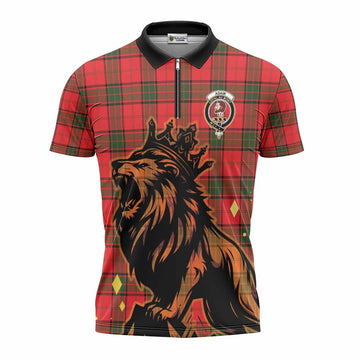Adair Tartan Family Crest Zipper Polo Shirt Crowned Lion Roaring