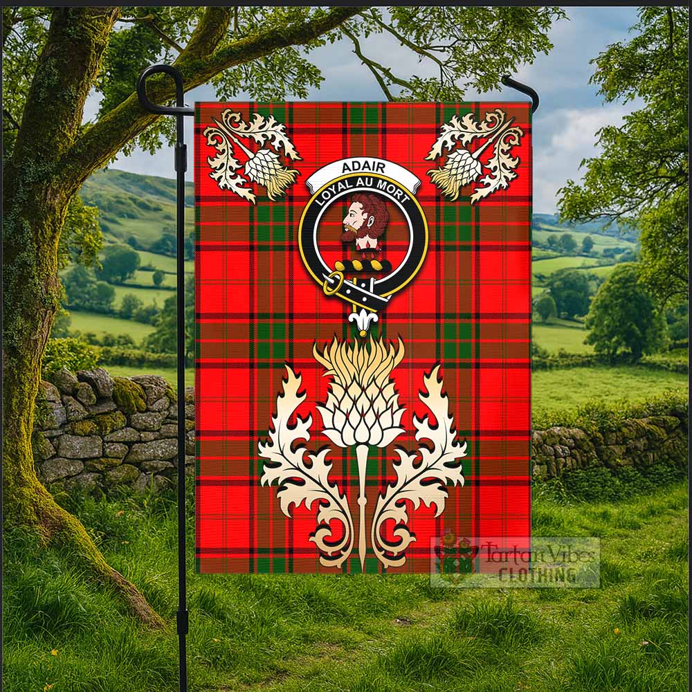 Adair Tartan Garden Flag with Golden Regal Scottish Thistle Emblem - Tartan Vibes Clothing