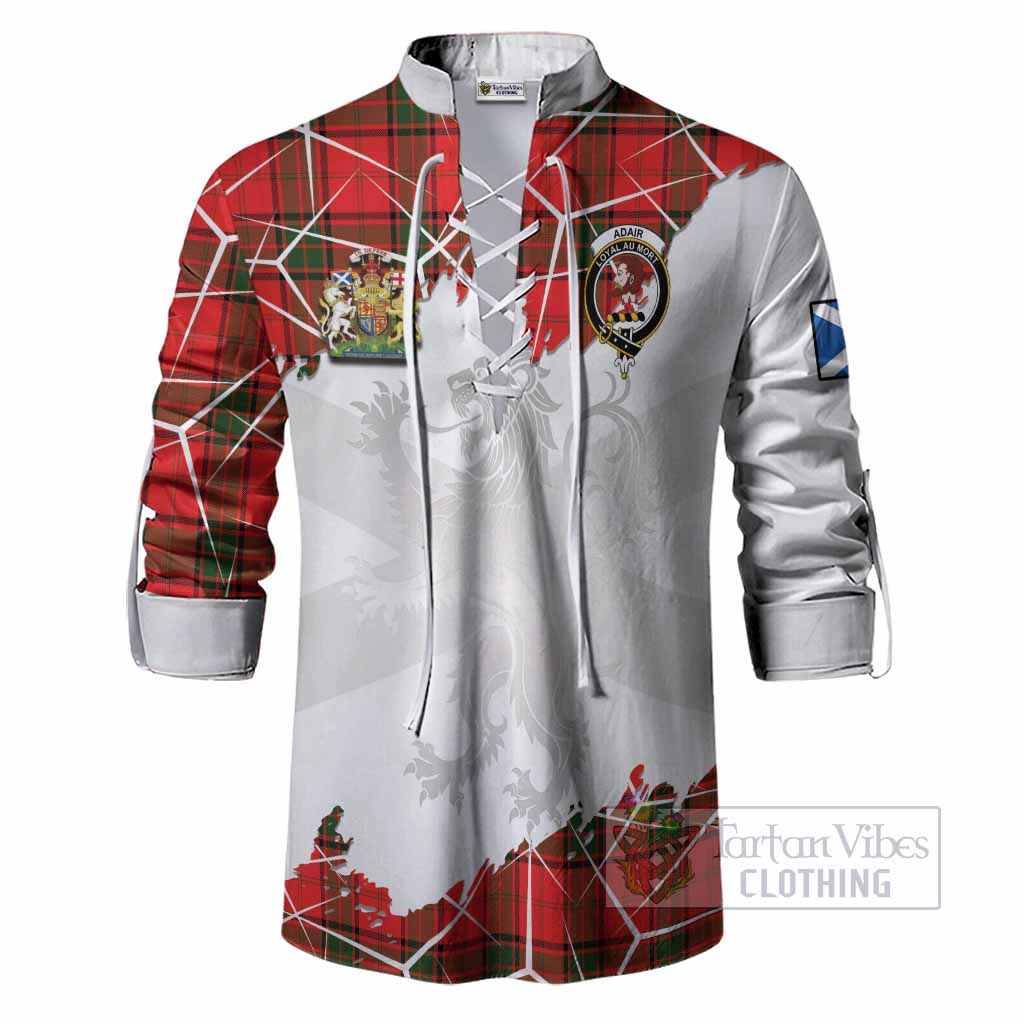 Adair Tartan Ghillie Shirt with Family Crest and Lion Rampant Grunge Style