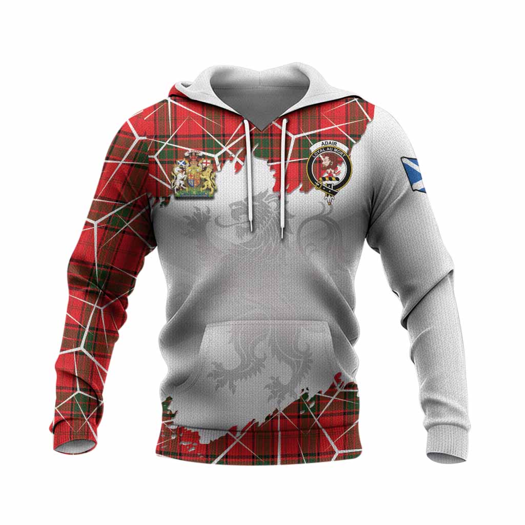 Adair Tartan Knitted Hoodie with Family Crest and Lion Rampant Grunge Style