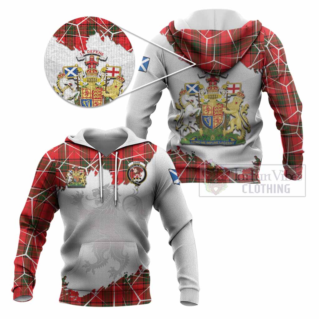 Adair Tartan Knitted Hoodie with Family Crest and Lion Rampant Grunge Style
