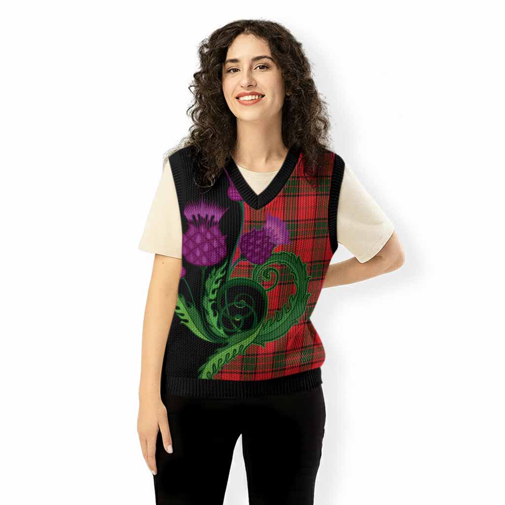 Adair Tartan Knitted V-Neck Vest Traditional Scottish Thistle