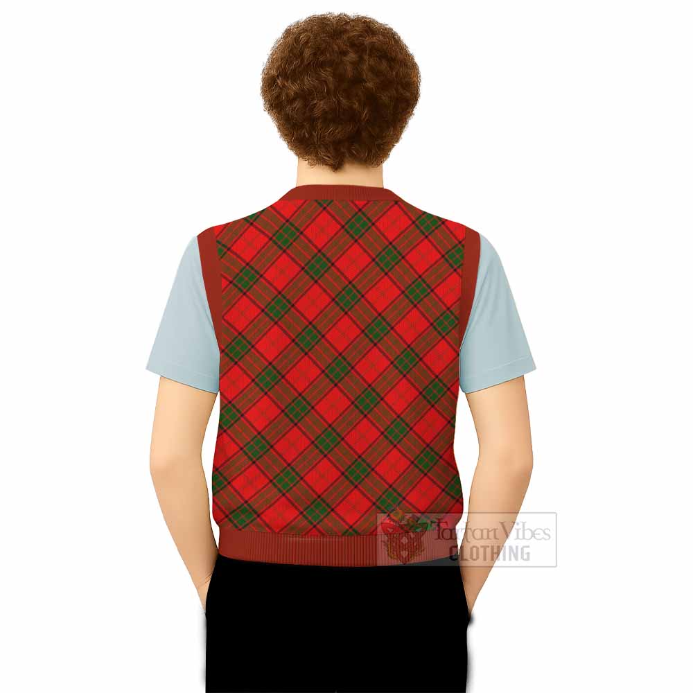 Adair Tartan Knitted V-Neck Vest with Family Crest Cross Style