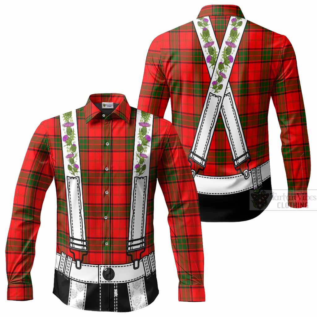 Adair Tartan Lederhosen Costume Long Sleeve Button Shirts Scotland Thistle Floral