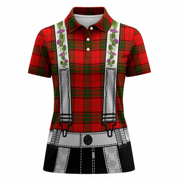 Adair Tartan Lederhosen Costume Women Polo Shirt Scotland Thistle Floral
