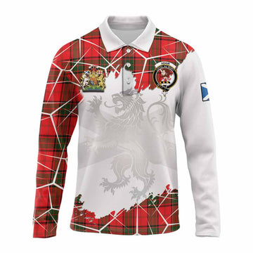 Adair Tartan Long Sleeve Polo Shirt with Family Crest and Lion Rampant Grunge Style