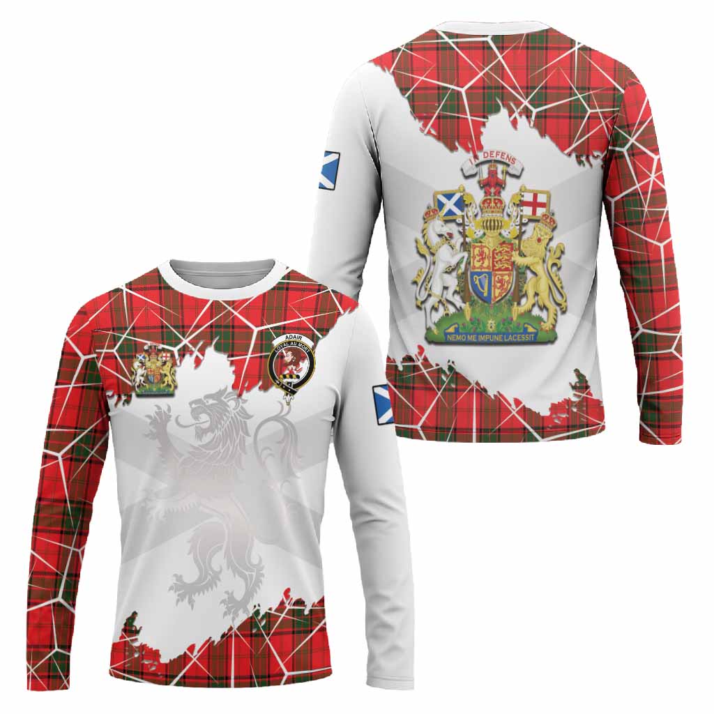 Adair Tartan Long Sleeve T-Shirt with Family Crest and Lion Rampant Grunge Style