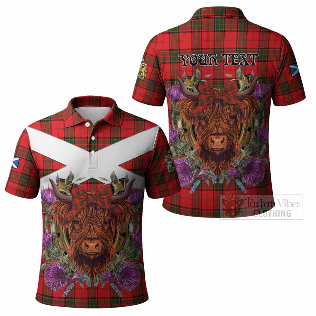 Adair Tartan Polo Shirt Scottish Thistle Heilan Coo