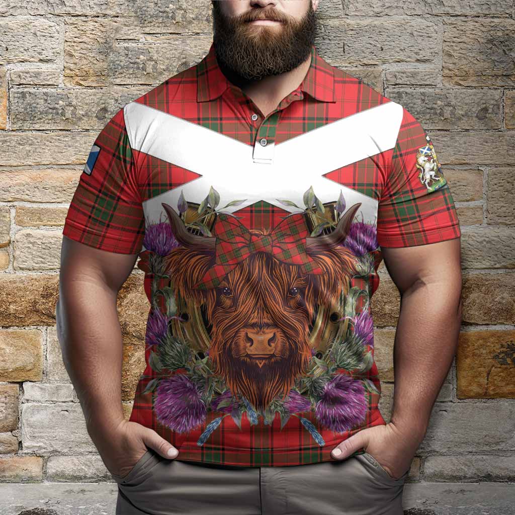 Adair Tartan Polo Shirt Scottish Thistle Heilan Coo