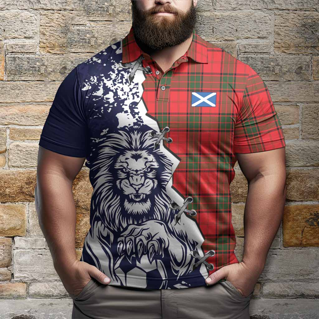 Adair Tartan Scottish Polo Shirt Angry Lion With Soccer Ball Style