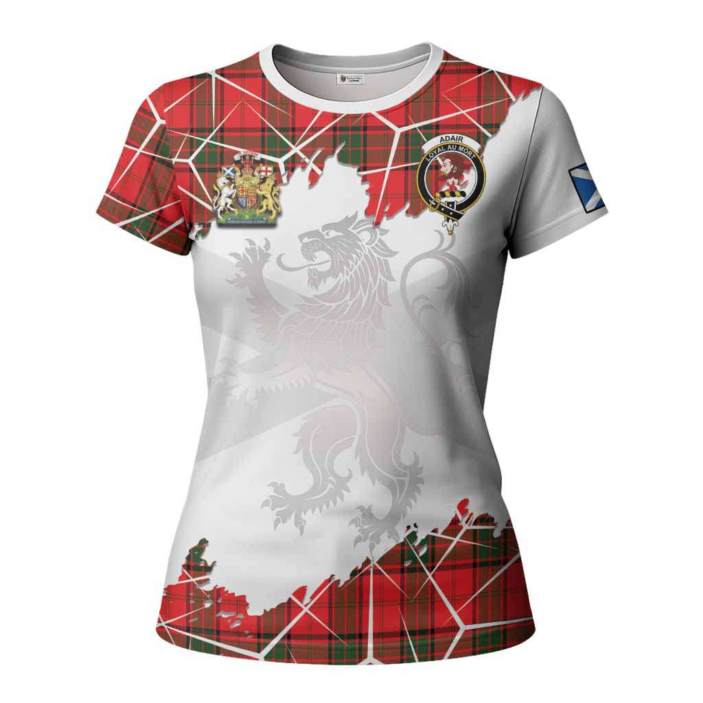 Adair Tartan Women T shirt with Family Crest and Lion Rampant Grunge Style