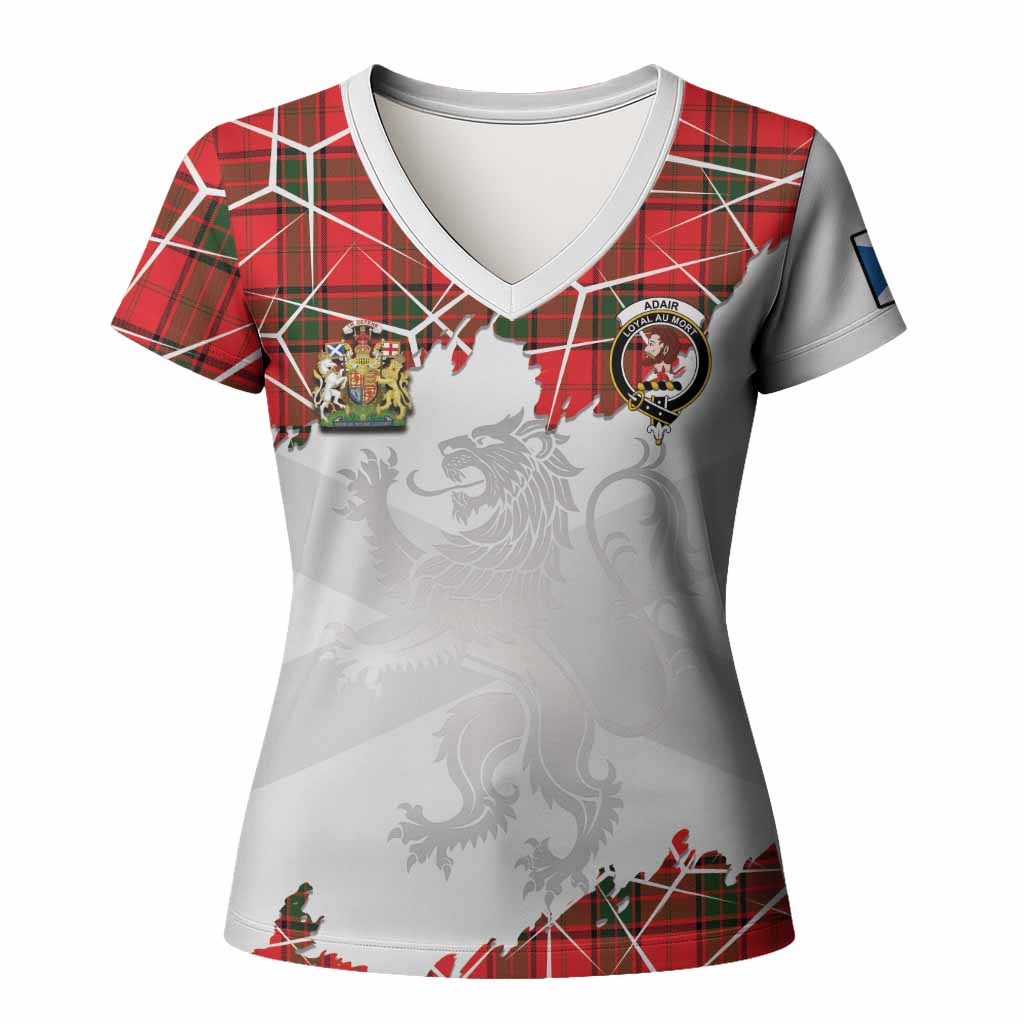 Adair Tartan Women T shirt with Family Crest and Lion Rampant Grunge Style