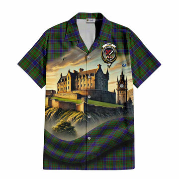 Tartan Vibes Clothing Adam Tartan Family Crest Short Sleeve Button Shirt with Scottish Ancient Castle Style