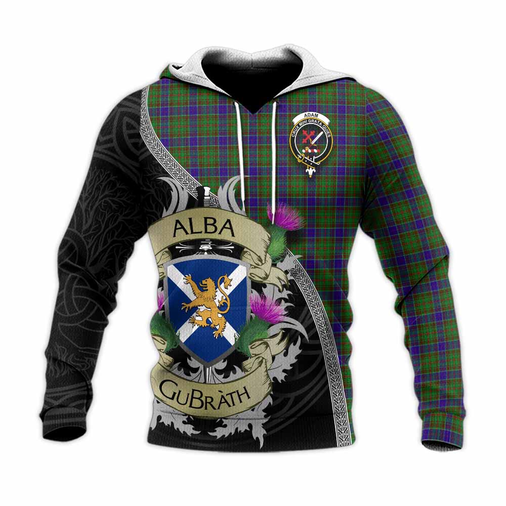 Tartan Vibes Clothing Adam Tartan Family Crest Knitted Hoodie Lion Rampant Royal Thistle Shield Celtic Inspired