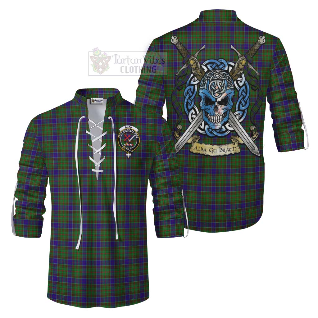 Tartan Vibes Clothing Adam Tartan Ghillie Kilt Shirt with Family Crest Celtic Skull Style