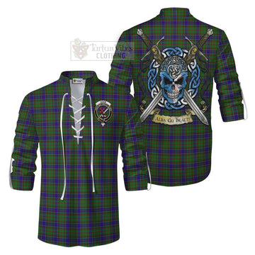 Tartan Vibes Clothing Adam Tartan Ghillie Kilt Shirt with Family Crest Celtic Skull Style