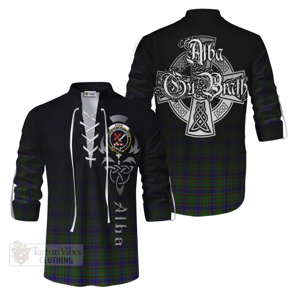 Tartan Vibes Clothing Adam Tartan Ghillie Kilt Shirt Featuring Alba Gu Brath Family Crest Celtic Inspired