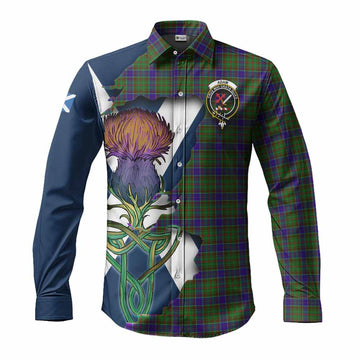 Adam Tartan Family Crest Long Sleeve Button Shirt Scottish Thistle Celtic Inspired