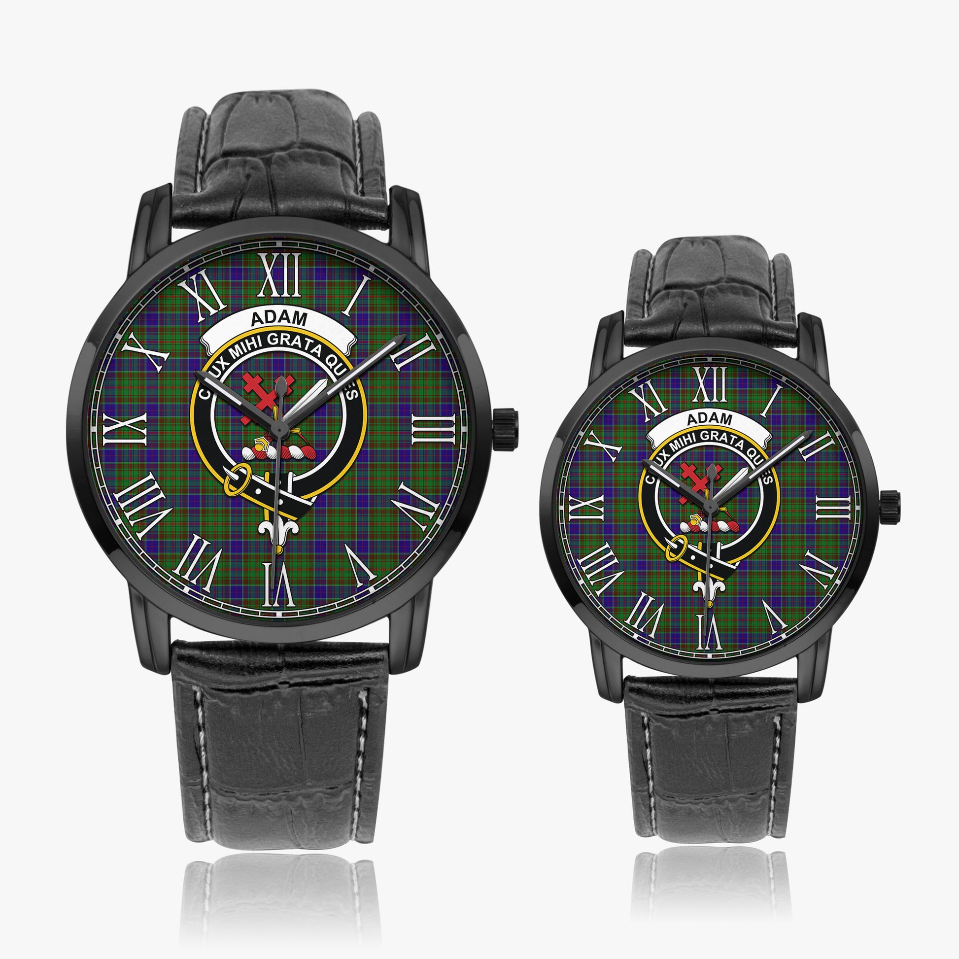 Adam Tartan Family Crest Leather Strap Quartz Watch Wide Type - Tartan Vibes Clothing