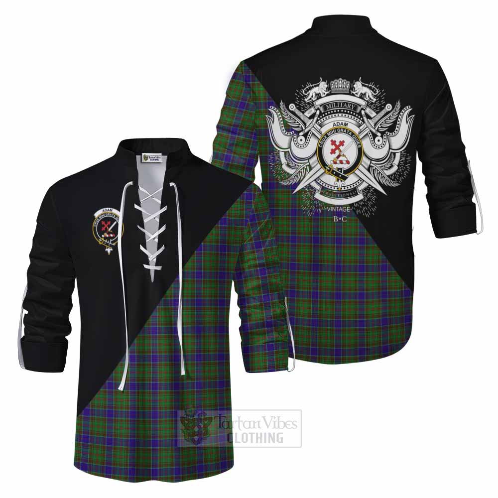 Tartan Vibes Clothing Adam Tartan Ghillie Kilt Shirt with Family Crest and Military Logo Style