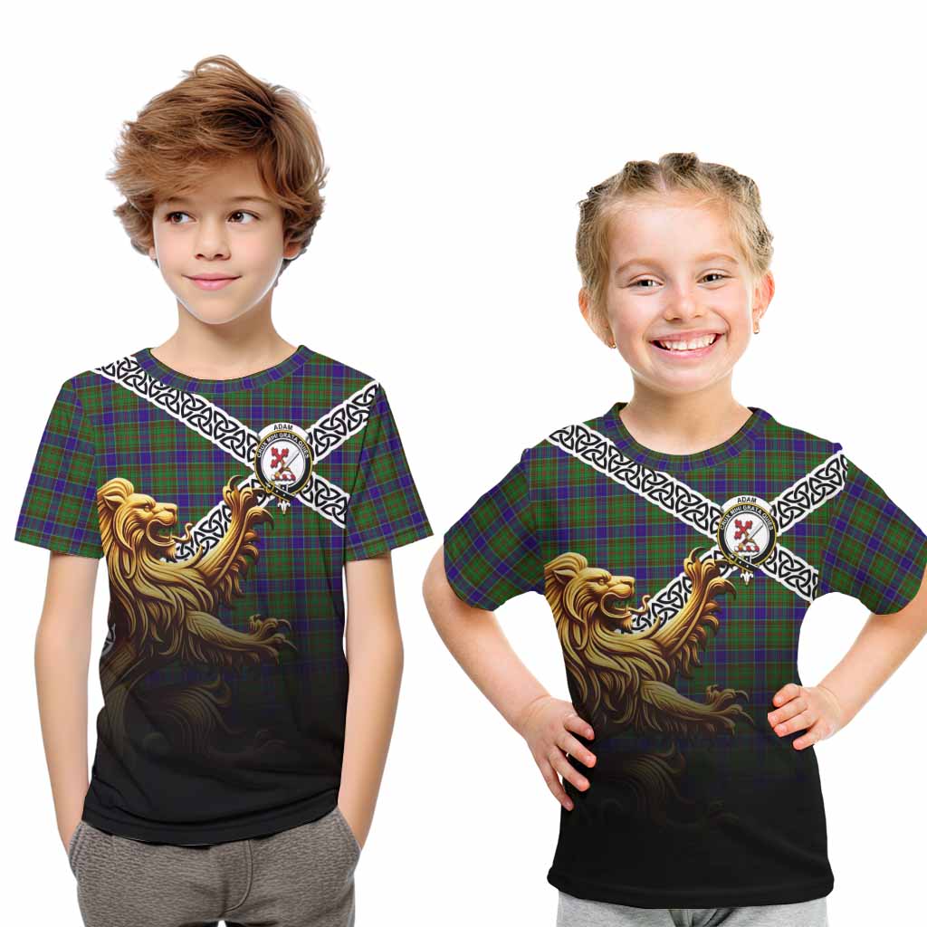 Tartan Vibes Clothing Adam Crest Tartan Kid T-Shirt with Golden Lion Emblem Celtic Style