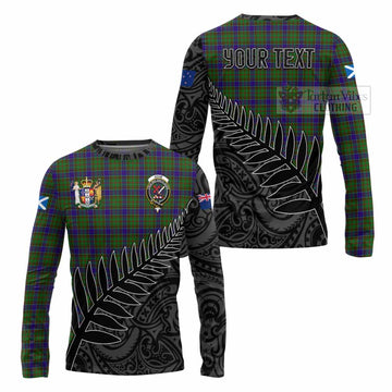 Tartan Vibes Clothing Adam Crest Tartan Long Sleeve T-Shirt with New Zealand Silver Fern Half Style