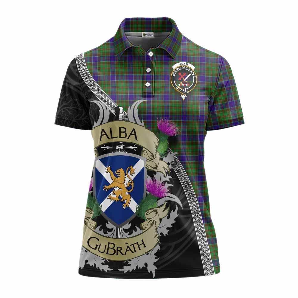 Tartan Vibes Clothing Adam Tartan Family Crest Women's Polo Shirt Lion Rampant Royal Thistle Shield Celtic Inspired
