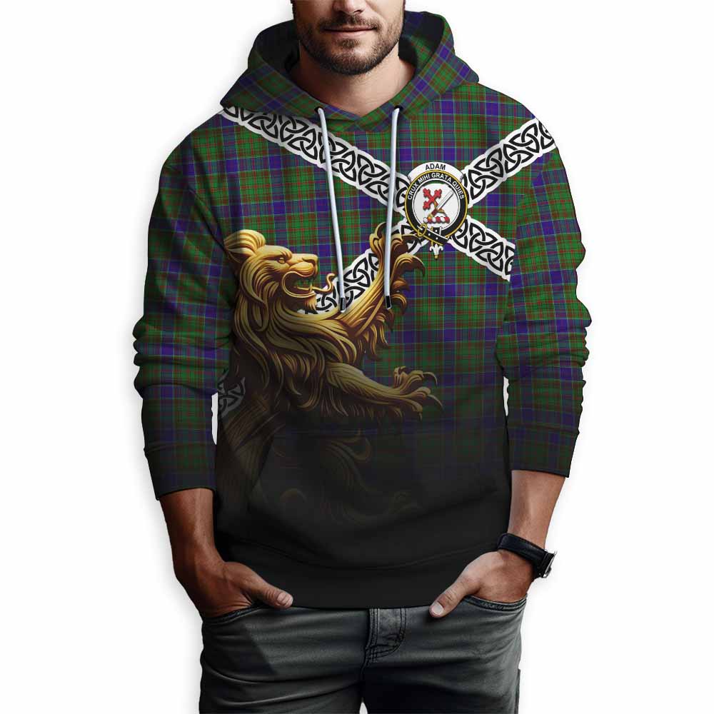 Tartan Vibes Clothing Adam Crest Tartan Hoodie with Golden Lion Emblem Celtic Style