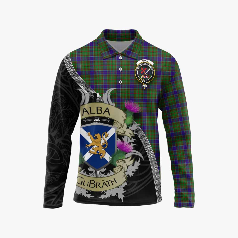 Tartan Vibes Clothing Adam Tartan Family Crest Long Sleeve Polo Shirt Lion Rampant Royal Thistle Shield Celtic Inspired