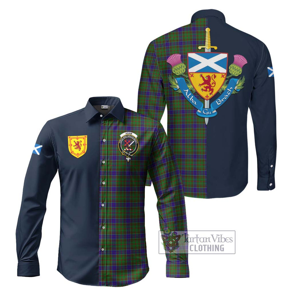 Tartan Vibes Clothing Adam Tartan Long Sleeve Button Shirt with Scottish Lion Royal Arm Half Style