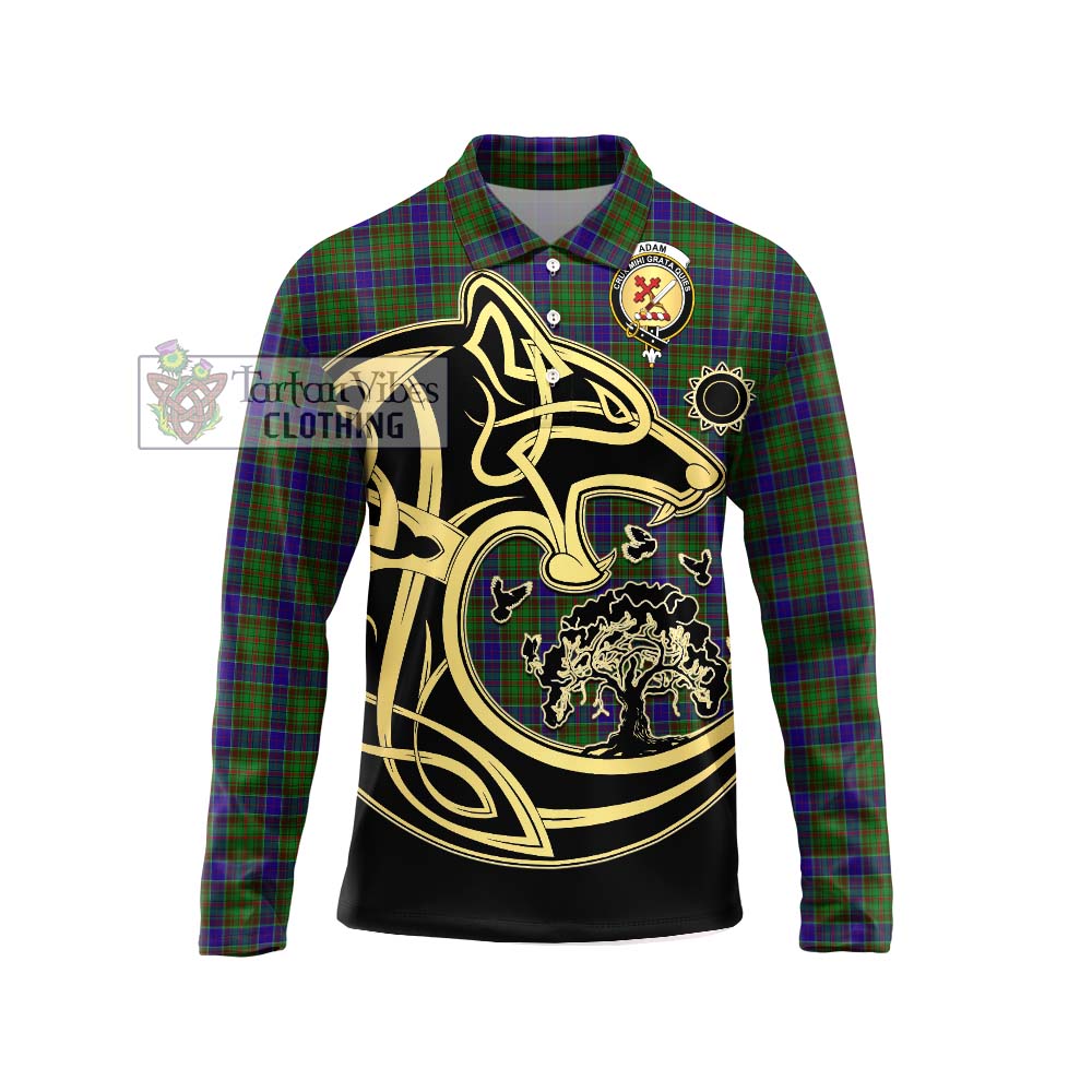 Adam Tartan Long Sleeve Polo Shirt with Family Crest Celtic Wolf Style Unisex - Tartanvibesclothing Shop