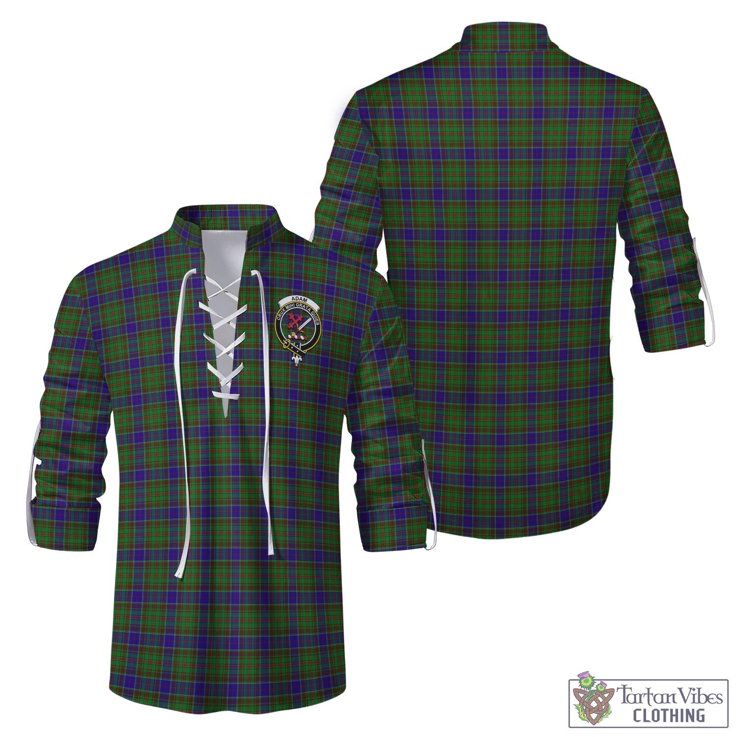 Tartan Vibes Clothing Adam Tartan Men's Scottish Traditional Jacobite Ghillie Kilt Shirt with Family Crest