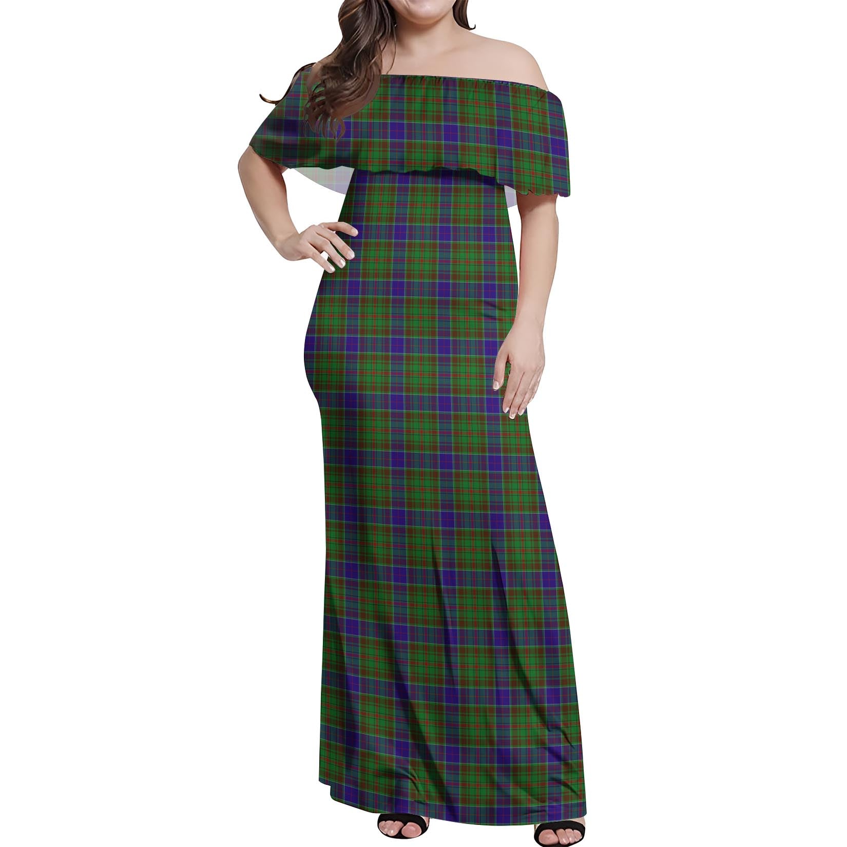 Adam Tartan Off Shoulder Long Dress Women's Dress - Tartanvibesclothing