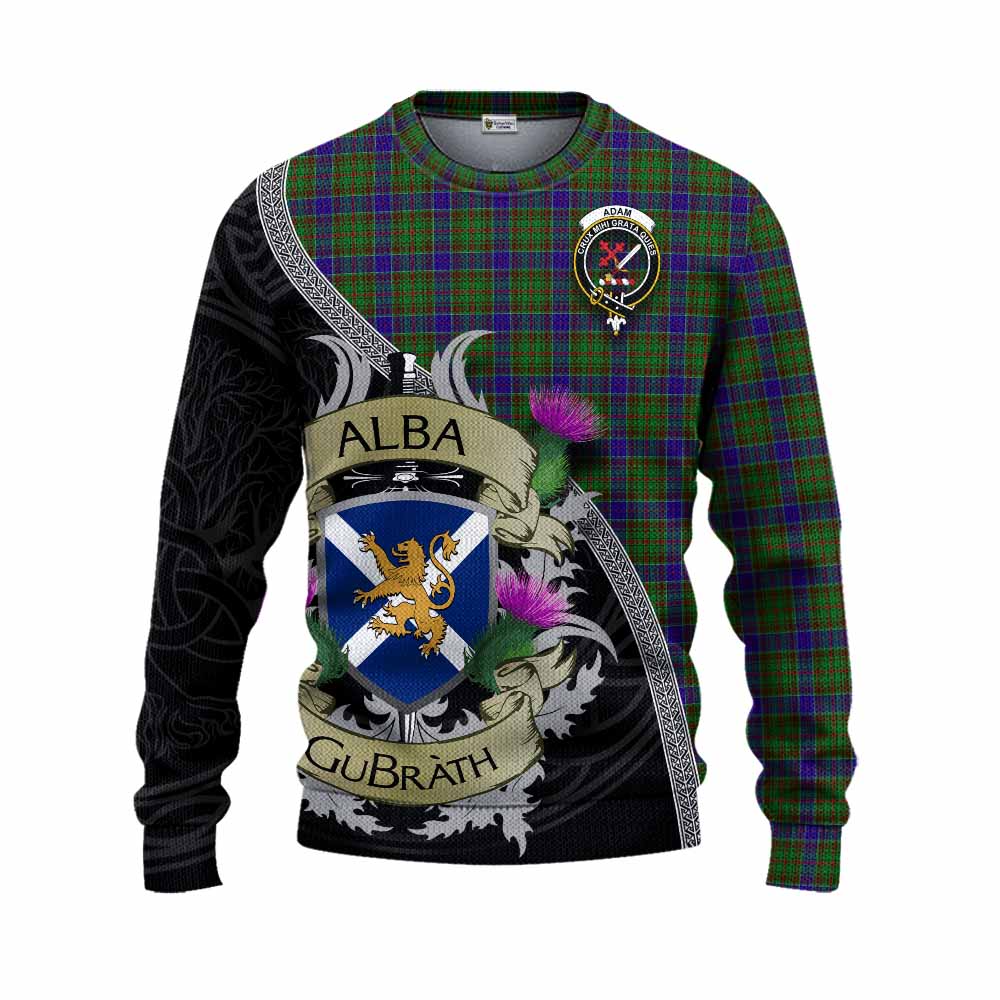 Tartan Vibes Clothing Adam Tartan Family Crest Knitted Sweater Lion Rampant Royal Thistle Shield Celtic Inspired